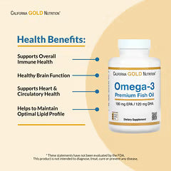 California Gold Nutrition, Omega-3 Premium Fish Oil, 100 Fish Gelatin Softgels (1,100 mg per Softgel)